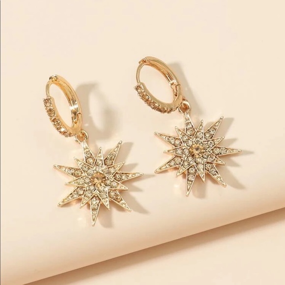 Starburst Rhinestone Hoop Earrings - Picture 3 of 10